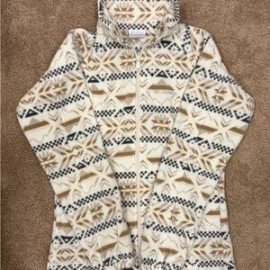 Columbia Fleece Jacket Womens XS  White Cream Aztec Geo Print Full Zip Warm